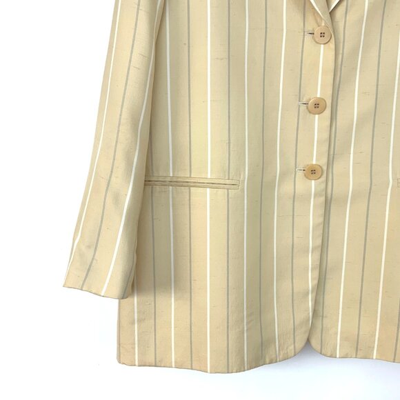 Vintage Giorgio Armani 100% Silk Stripe Blazer Jacket Buttery Yellow Sz 14 - Picture 8 of 16